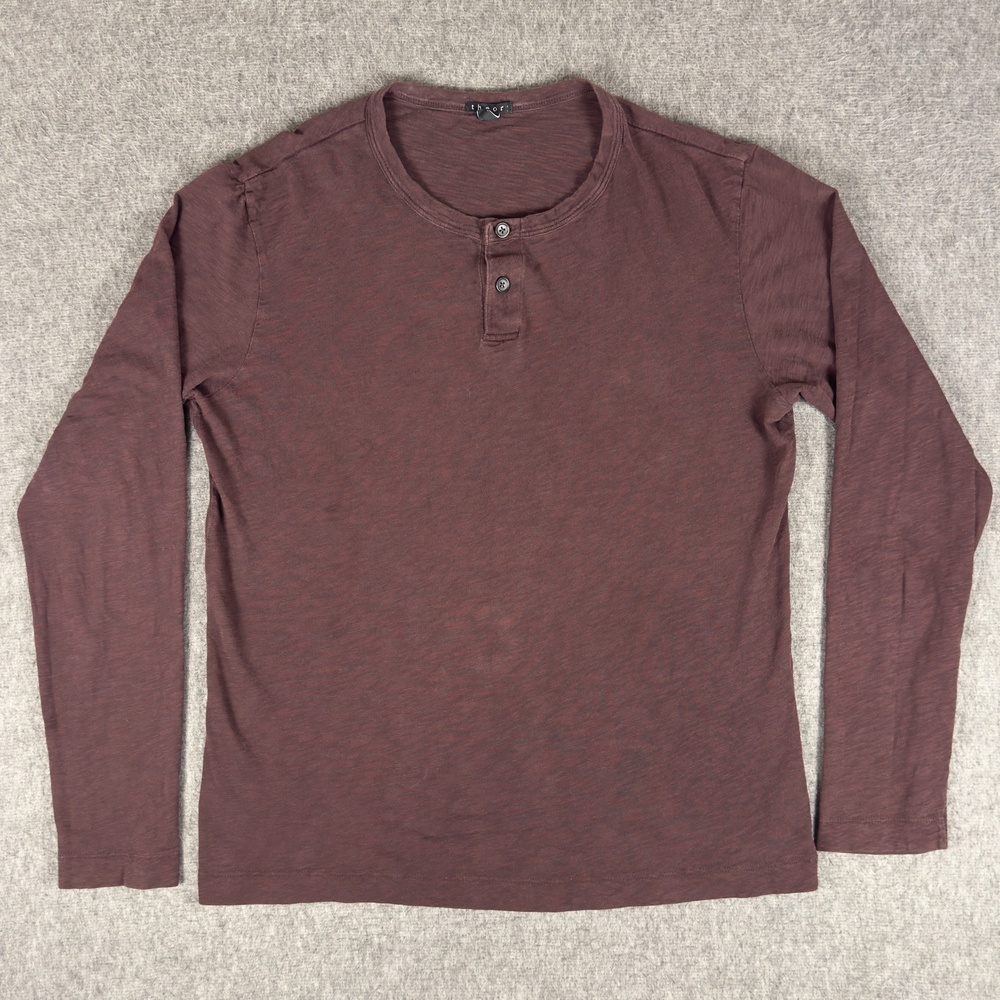 Theory Henley Shirt Mens Medium Brown Cotton Long Sleeve Tee T-Shirt Soft